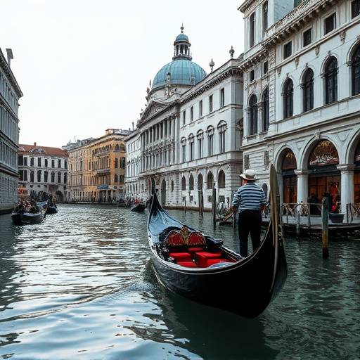 Gondola che naviga lungo un canale di Venezia con palazzi storici sullo sfondo