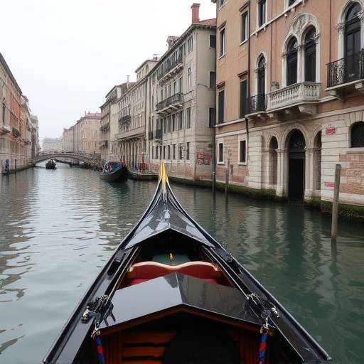Una gondola che naviga lungo un canale di Venezia con edifici storici sullo sfondo
