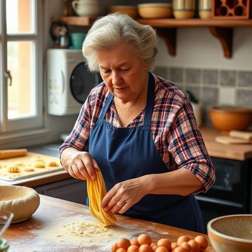 Una nonna italiana che prepara la pasta fatta in casa